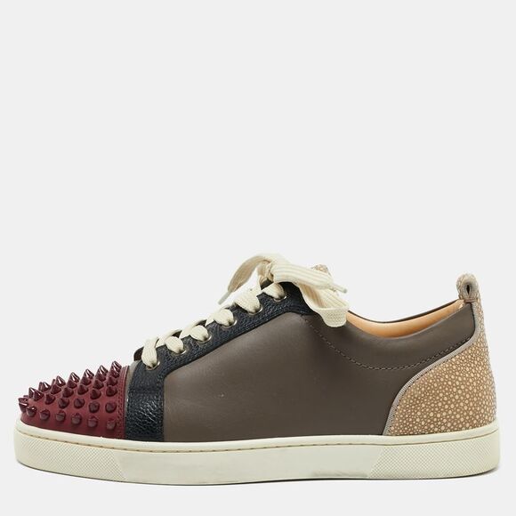 Christian Louboutin Multicolor Leather Louis Junior Spikes Low Top Sneakers